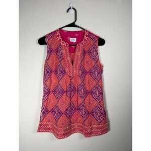 Sigrid Olsen Women's Sleeveless V-Neck Tunic Top Diamond Print Size S